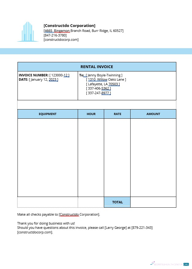 Download Equipment Rental Invoice Template Photoshop template